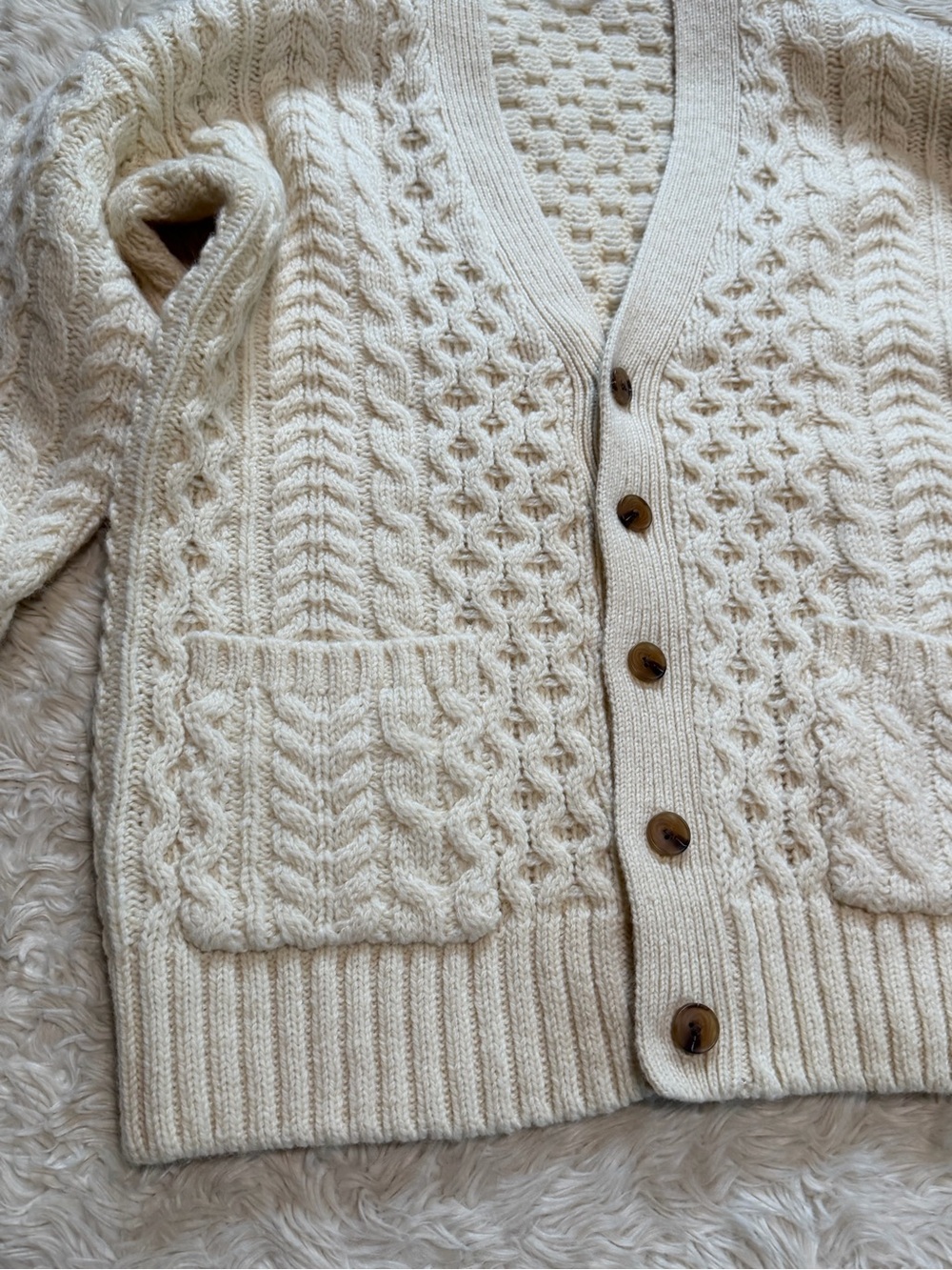 Brandy Melville Eva Wool Cable Knit Cardigan in Cream - One Size - Picture 4 of 7